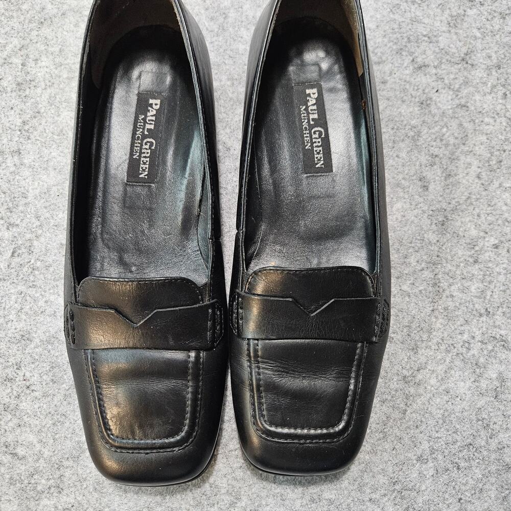 Paul Green Munchen Black Leather Square Toe Penny Loafers Size 6.5
